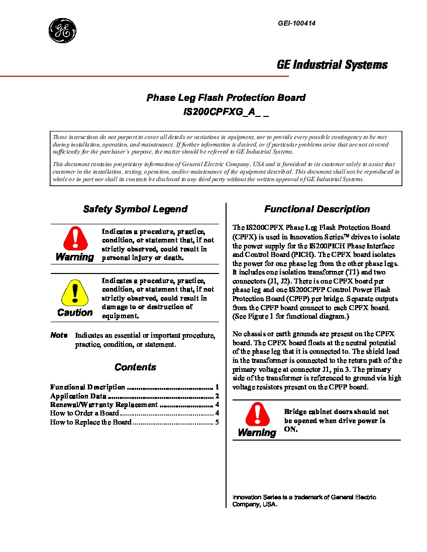 First Page Image of IS200CPFXG Phase Leg Flash Protection Board Intro.pdf